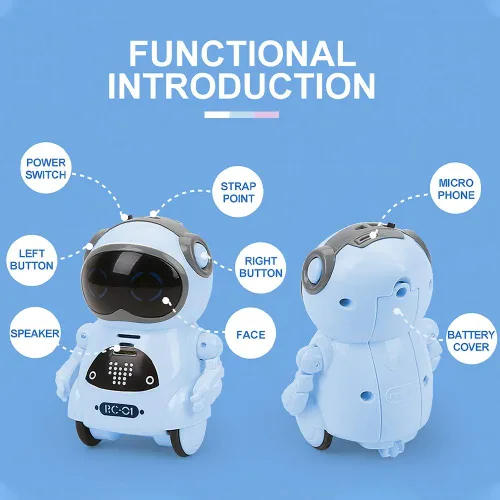 Vista 5 de GoolRC Mini robot de bolsillo, con conversación de diálogo interactivo, reconocimiento de voz, canto y baile, regalo de robot pequeño eléctrico Azul