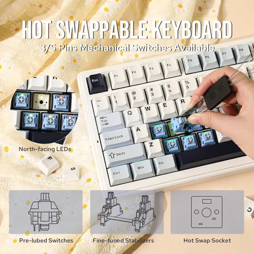 Vista 7 de EPOMAKER x Aula F99 - Teclado mecánico inalámbrico, junta intercambiable en caliente, teclado personalizado para juegos con relleno de cinco capas