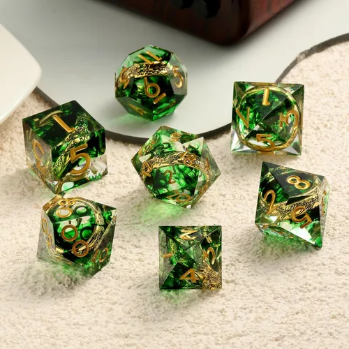 Vista 172 de DNDND Dados de Resina Ojo DND de Borde Afilado Dado de D&D con Estuche de Regalo para Juego de Dungeons and Dragons (Ojo de Dragón Verde)