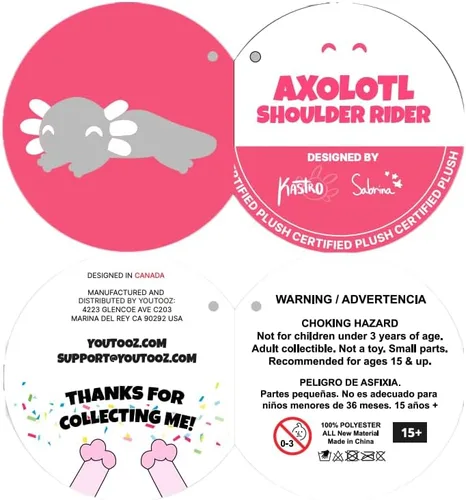Vista 8 de Youtooz Youtooz Plush Collection - Jinete de hombro de 6 pulgadas de Axolotl magnético suave coleccionable