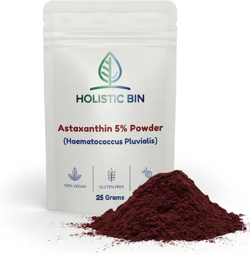 Holistic Bin Pacific Astaxantina en polvo | 5% Haematococcus Pluvialis | Carotenoide soluble en lípidos para piel, ojos y bienestar | Puro, sin OMG,