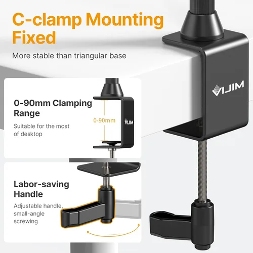 Vista 8 de JUSMO LS15 Pro Soporte de Escritorio para Cámara, Plataforma de Montaje de Cámara Aérea de Aluminio, Poste de Mesa Multidispositivo para Montar