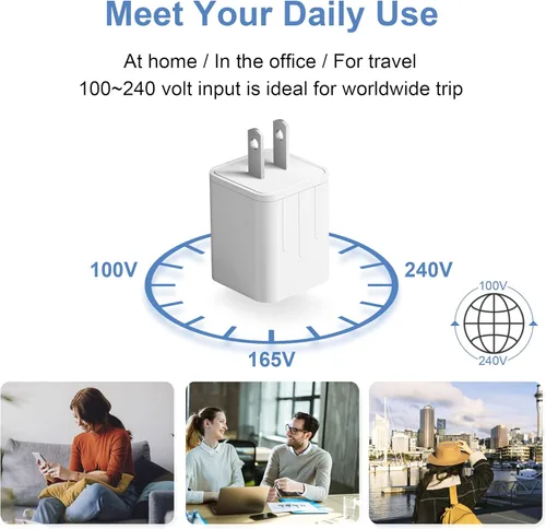 Vista 6 de Cargador de pared USB, paquete de 3 unidades, bloque de cargador USB rápido de 2.1 A, enchufe USB de doble puerto, cargador de caja para iPhone