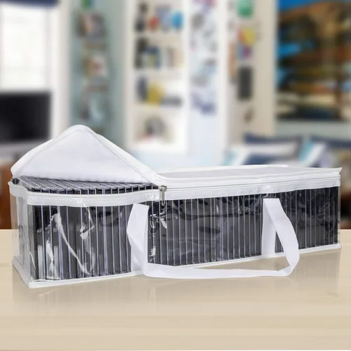 Vista 2 de Besti Bolsas de almacenamiento para CD, paquete de 2 fundas de plástico transparente para discos de música, costuras resistentes, mango fuerte, se