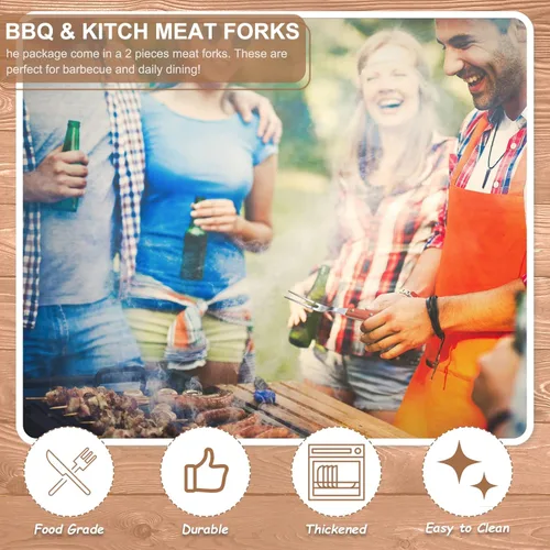 Vista 5 de 2 tenedores de carne de acero inoxidable con mango de madera para cocinar, barbacoa, parrilla, herramienta de carne para cocina, barbacoa, servir