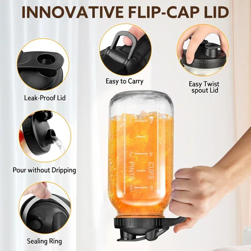 Vista 2 de Jarra para Leche Materna Mihlapi, Jarra de Albañil de 32 OZ con Tapa Doble Prueba de Fugas, Contenedores de Almacenamiento de Leche Materna de 1