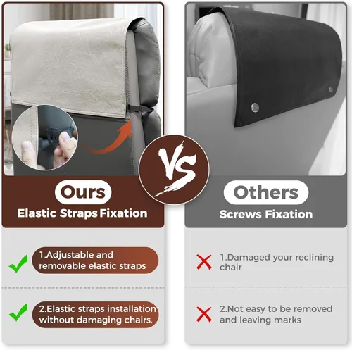 Vista 5 de Funda para reposacabezas para silla reclinable, protector para reposacabezas de piel sintética con correas elásticas, fundas para reposacabezas