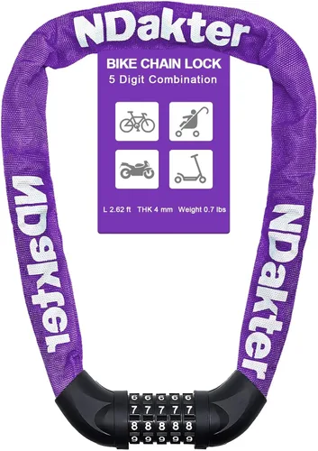 Vista 69 de NDakter Cerradura de cadena para bicicleta, combinación de 5 dígitos, resistente, antirrobo, cerradura de bicicleta de seguridad de Negro
