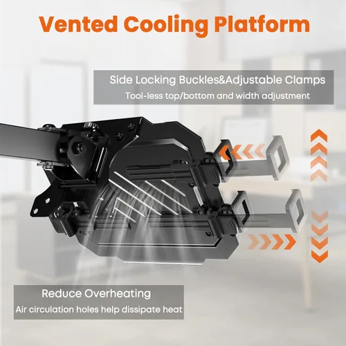 Vista 4 de PUTORSEN Soporte de poste para portátil con bandeja – Soporte universal de brazo de movimiento completo con placa VESA extraíble de 75mm y 100mm, se