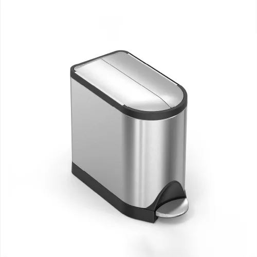 Simplehuman - Cubo de basura para baño con tapa abatible de 10 litros / 2.6 galones, acero inoxidable cepillado con borde negro
