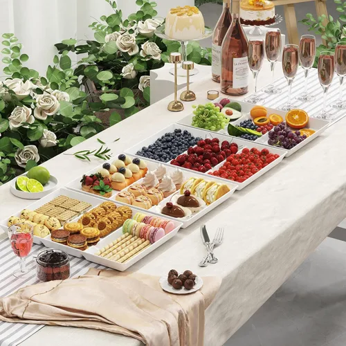 Vista 6 de Lifewit Bandeja de servir dividida para suministros de fiesta, 3 bandejas de plástico de 15 x 10 pulgadas para servir alimentos, bandeja blanca