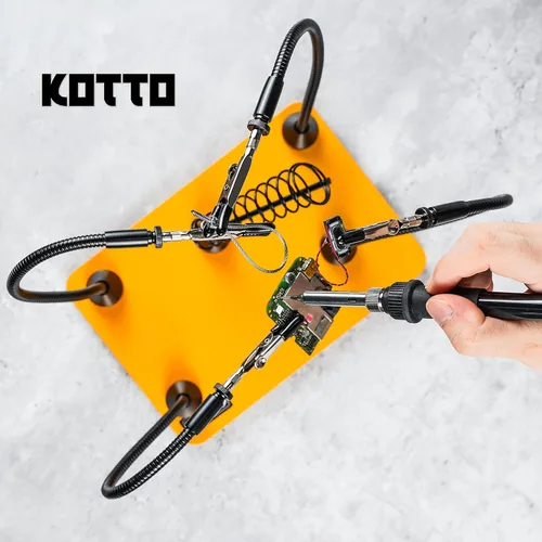 Vista 7 de Fstop Labs Herramienta de soldadura de tercera mano Soporte para PCB Cuatro basados magnéticos con soporte de hierro, brazos de metal flexibles que