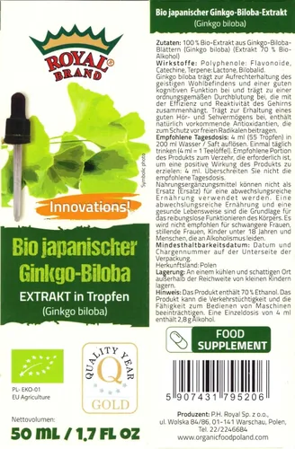 Vista 5 de Extracto orgánico de ginkgo biloba, 1.7 fl oz, 1.7 onzas líquidas, soporta funciones cognitivas, apoya el cerebro, gotas