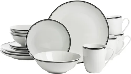 10 Strawberry Street Café Stripe Coupe - Vajilla de 16 piezas, color negro