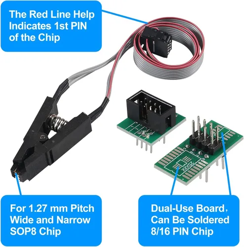 Vista 7 de AiTrip Programador USB EEPROM BIOS CH341A + Pinza SOIC8 + Adaptador 1.8V + Adaptador SOIC8 para Flash Serie 24 25