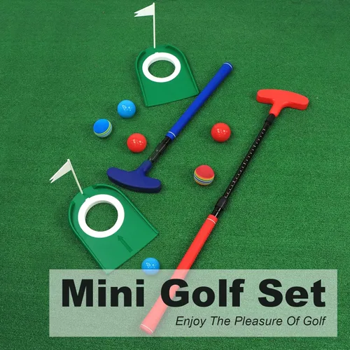 Vista 6 de Putter de golf ajustable, juego de mini golf - 2 palos de golf para niños con 6 pelotas de golf y 2 tazas con bandera, putter bidireccional