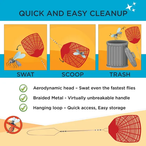 Vista 4 de W4W, Matamoscas Bug & Fly Swatter con mango de metal trenzado, paquete de 6 matamoscas para interiores y exteriores