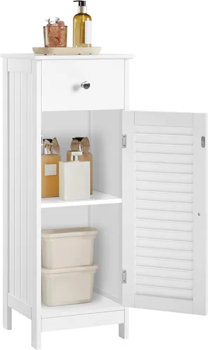 Yaheetech Armario de almacenamiento para piso de baño, mesa auxiliar independiente con cajón y puerta de obturador individual, 11.8 x 12.6 x 34.3