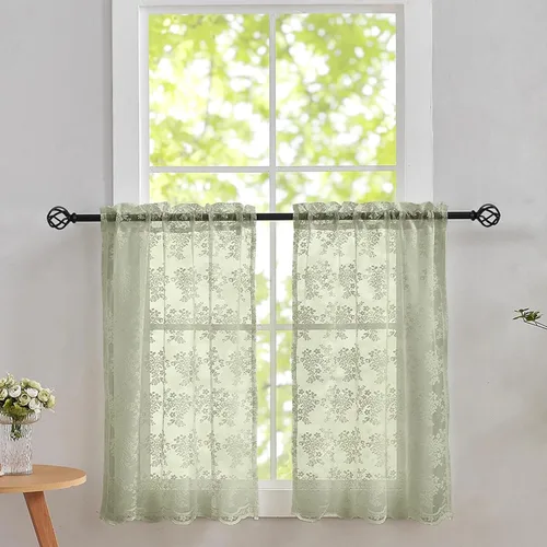 Vista 16 de YJ YANJUN Cortinas traslúcidas negras de 54 pulgadas de largo, panel de cortina de encaje gótico victoriano para cocina, cortinas cortas