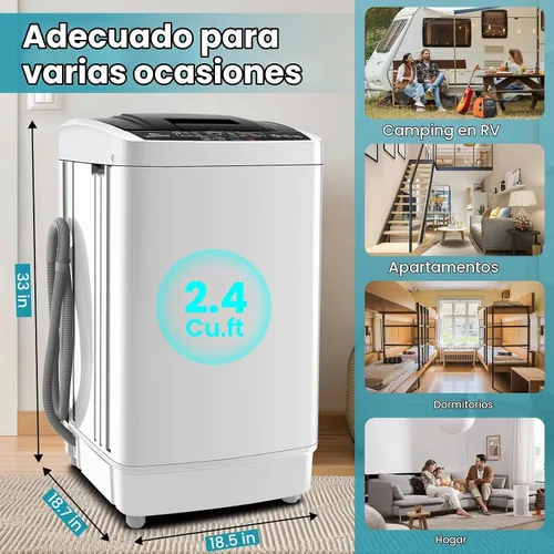 Vista 7 de Nictemaw - Lavadora portátil de 2.4 pies cúbicos, capacidad de 17.8 libras para apartamentos Gris