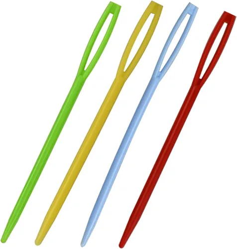 Vista 6 de 48 agujas de coser de plástico de ojo grande de 2.7 pulgadas, hilo, cordones, agujas de seguridad para proyectos de manualidades infantiles, 4