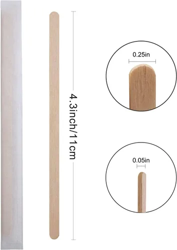 Vista 2 de BLUE TOP Agitadores de café de madera envueltos individualmente en papel, paquete de 500 unidades de 4.3 pulgadas, palitos de madera desechables