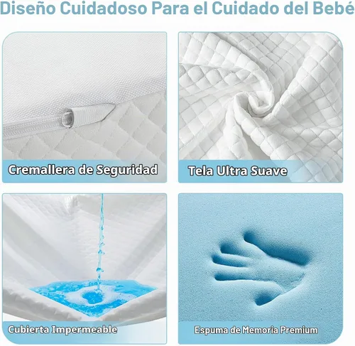 Vista 5 de LILNAP Colchón Pack and Play Impermeable de 3 Pulgadas, Colchón de Espuma Viscoelástica de 38"x26"x3" Pack N Play con Funda Transpirable
