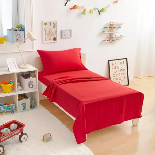Vista 18 de Yaxa Basics Juego de sábanas para niños de microfibra ligera, suave y fácil de lavar, 3 piezas, tamaño Twin, Aqua brillante, diseño sólido