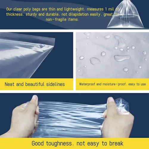 Vista 3 de WFPLUS Paquete de 100 bolsas de polietileno planas de plástico transparente de 1 mil, de 12 x 15 pulgadas, bolsas de mercancía para ropa