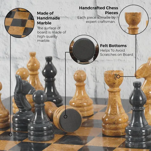Vista 4 de Radicaln Marble Chess Set 15" Inches Black and Golden Handmade Luxury Board Games for Adults, Ideal Marble Chess Board Game Set & Chess Pieces