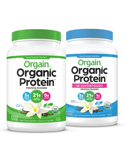 Orgain Proteína orgánica vegana y orgánica + superalimentos en polvo, sabores de vainilla, proteína a base de plantas, sin gluten