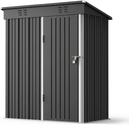 Vista 9 de Gizoon Cobertizo de almacenamiento al aire libre de 5' x 3' con puerta con cerradura única, cobertizo de metal galvanizado con ventilación de aire