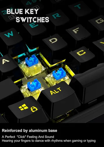 Vista 2 de Mechanical Gaming KeyboardWired 104 Keys RGB Keyboard with Blue Switch Programmable RGB Backlit for Windows Gaming PC