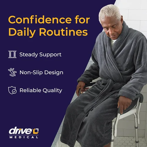 Vista 2 de Silla de ducha Drive Medical con respaldo y brazos acolchados - Asiento de baño ajustable para seguridad y comodidad - Construcción ligera