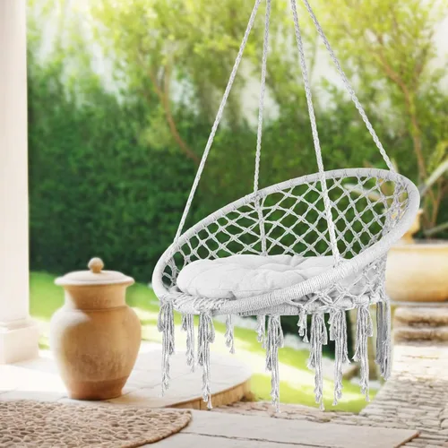 Vista 7 de Macrame Swing Chair with Removable Cushion & Hardware, Heavy-Duty Hammock Chair Handwoven from Cotton Rope, Supports 330LBS for Boho Patio, Bedroom
