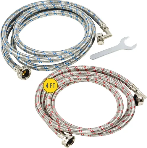 Mangueras de lavadora (4 pies) – Codo de 90° – Conexiones OCTAGON para un ajuste seguro – Ajuste universal para todas las lavadoras – (2 unidades)