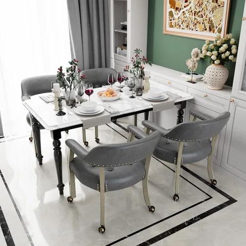 Vista 48 de Silla de comedor con ruedas, sillas de capitán con rodillos, juegos de dinette, sillas de póquer con ruedas, mesa de cocina, sillas rodantes, silla