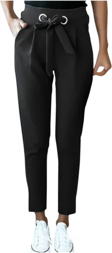 ZYXTIM Pantalones de trabajo de cintura alta para mujer, estilo casual, color liso, con nudo de lazo, ajustados