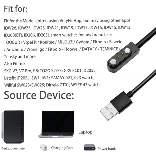 Vista 6 de Cargador compatible con relojes inteligentes VeryFitPro, Fitpolo, Tozo y YAMAY, incluidos los modelos SW025, Letsfit ID205L, cable USB magnético