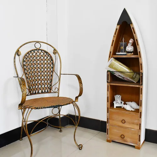 Vista 4 de Decoración de barco de madera con cajón de estante colgante de madera para pared, decoración rústica náutica de pie para barcos de pie, decoración