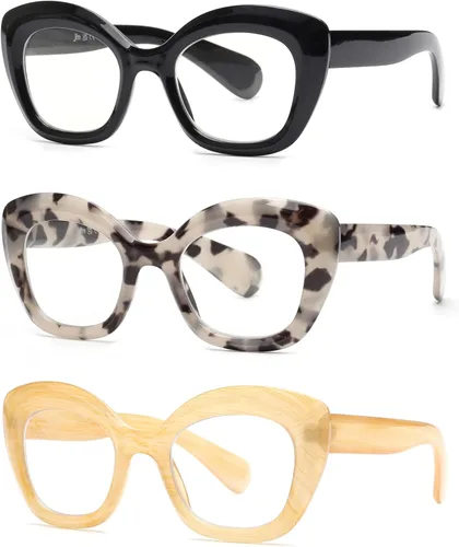 Vista 8 de JM Gafas de lectura con ojo de gato para mujer, lectores de computadora con bloqueo de luz azul con bisagra de resorte