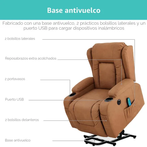 Vista 6 de Best Choice Products - Silla de elevación eléctrica de cuero PU, silla reclinable de masaje, muebles ajustables para espalda, patas con 3