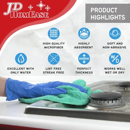 Vista 3 de Paños de limpieza de microfibra, paquete de 12, 12 x 12 pulgadas, multiusos, más suaves, altamente absorbentes, sin pelusas, reutilizables