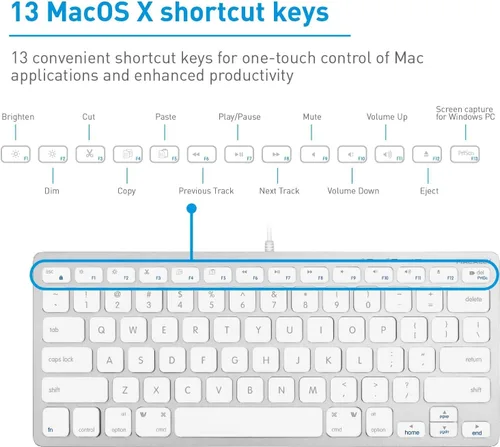 Vista 8 de Teclado pequeño con cable Macally para Mac y Windows - 78 teclas de corte de tijera compatibles con el teclado Apple para MacBook Pro/Air, iMac, Mac