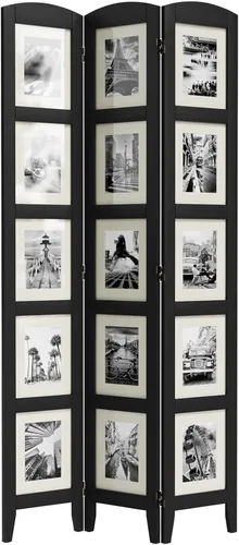 SZQINJI Biombo Divisor de Habitación de 3 Paneles con Fotos, Divisor de Madera Maciza para Separación de Habitaciones para Marco de Fotos de 8x10