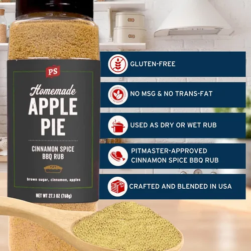 Vista 2 de PS Seasoning Apple Pie Rub - Condimento de Canela Dulce y Afumado para BBQ para Ahumar, Asar a la Parrilla, Hornear - Condimento Seco de Canela
