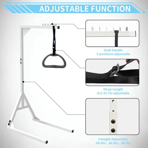 Vista 6 de Trapecio de cama, barra de trapecio para la movilidad de la cama, ayuda al paciente, cama de hospital, triángulo, barra de soporte de piso, trapecio