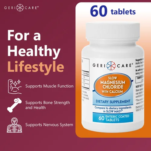 Vista 2 de Gericare Cloruro de magnesio lento Tabletas de calcio de Geri-Care Suplemento nutricional Botella de 60 unidades (paquete de 1)