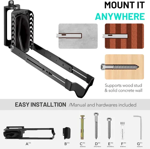 Vista 5 de 3 paquetes de estante giratorio para bicicletas de montaje en pared, colgadores para bicicletas para el garaje, soporte vertical para bicicletas que