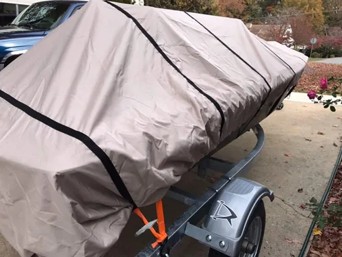 Vista 6 de GEARFLAG 600D Funda para Bote Jon de Servicio Pesado Impermeable Grado Marino Resistente a UV Correas Laterales Ajustables Reforzadas